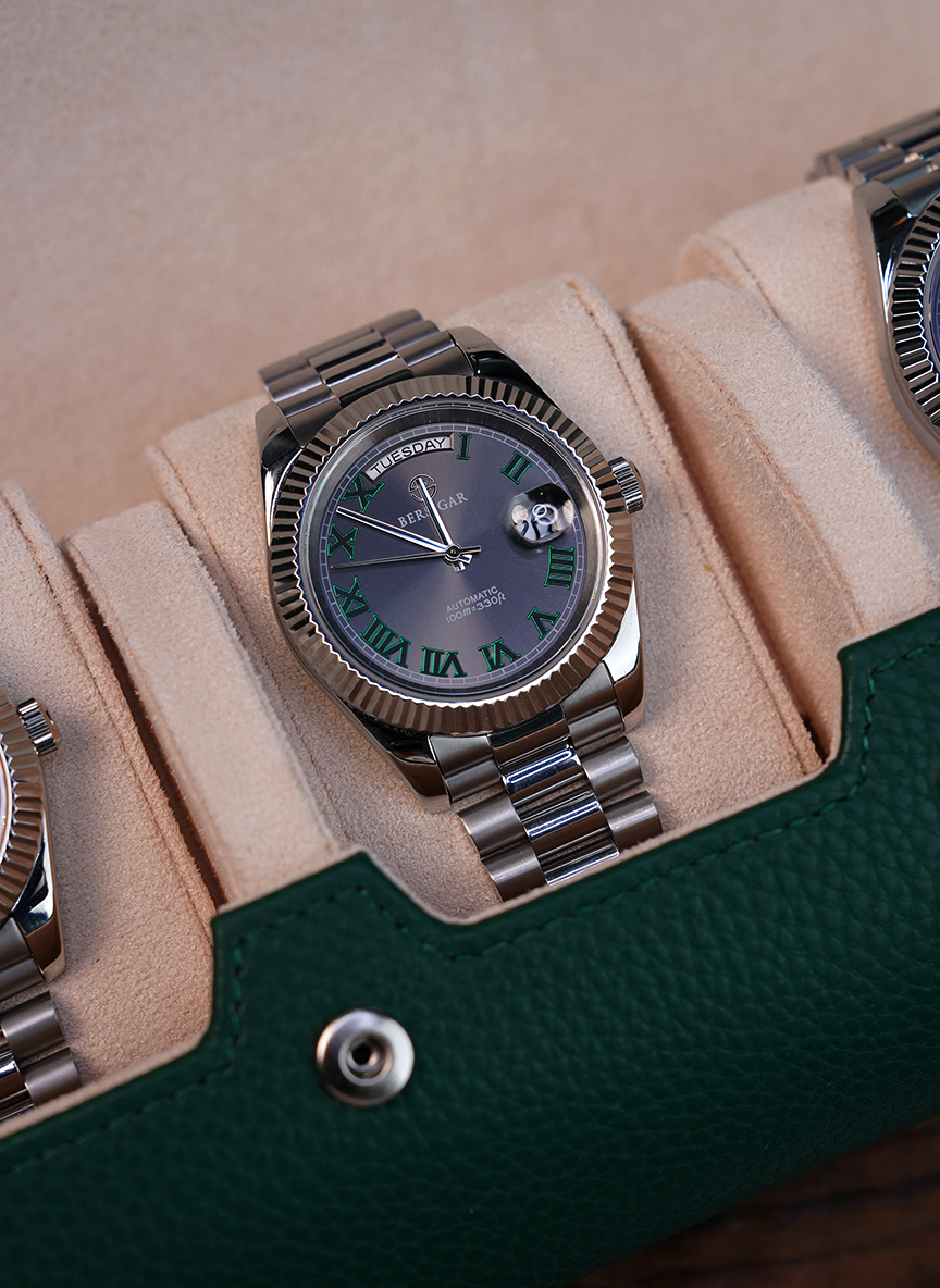 Green Watch Roll – Three Watches