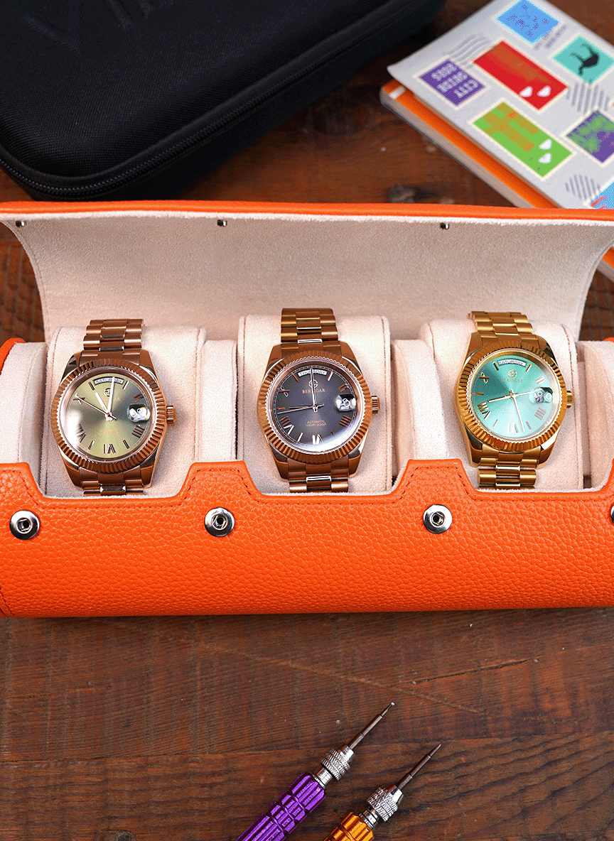 Orange Watch Roll – Three Watches