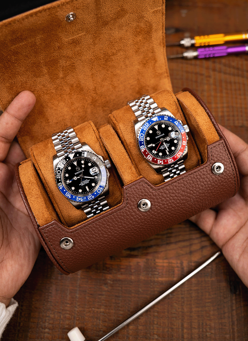Brown Watch Roll – Two Watches