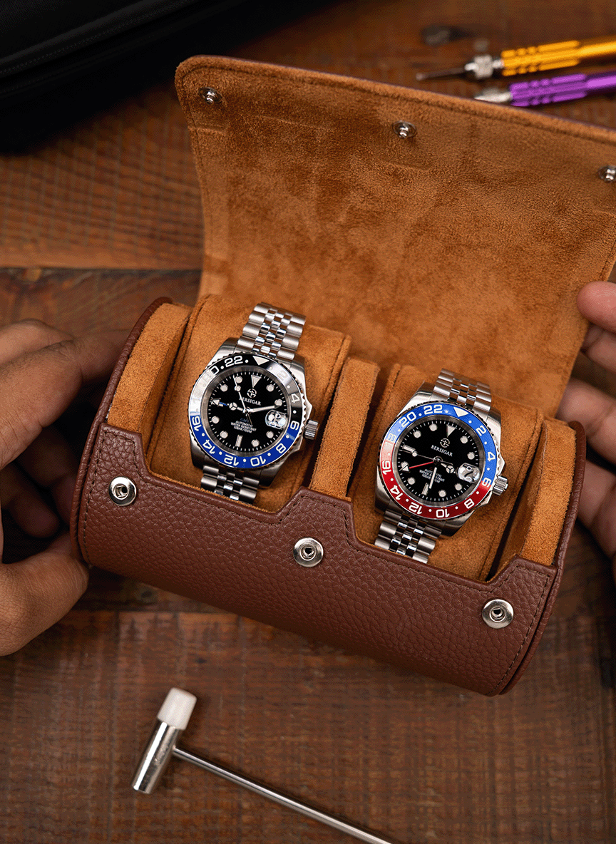 Brown Watch Roll – Two Watches