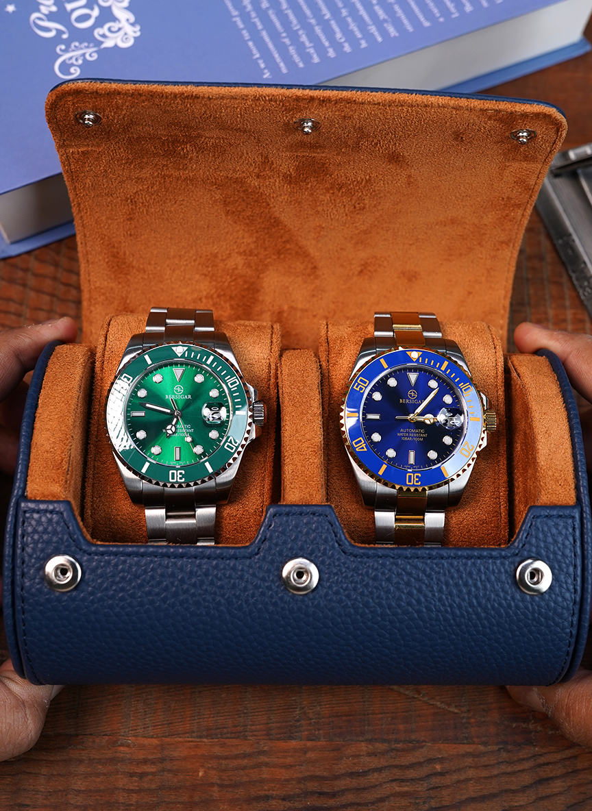 Estuche de reloj azul – Dos relojes